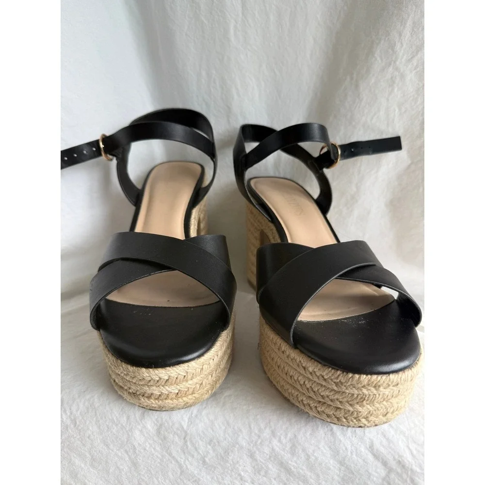 Dream Pairs Black Espadrille Platform Sandals Chunky Block Heel Womens 10